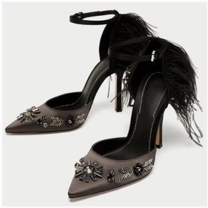 Zara collection feather & embellishment pumps